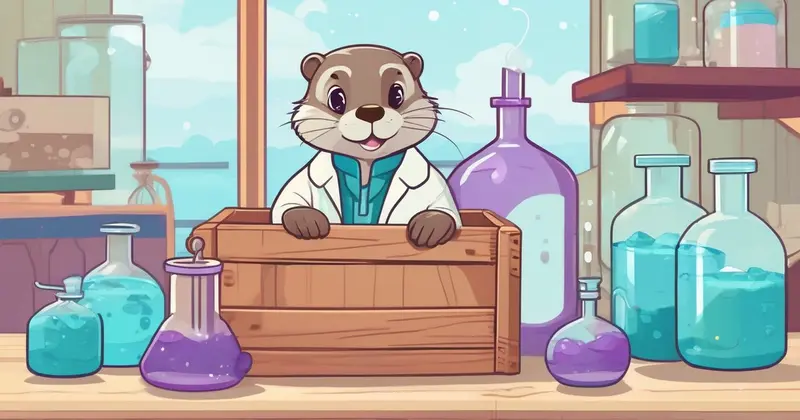 Dr. Fizz the otter scientist in a bright lab